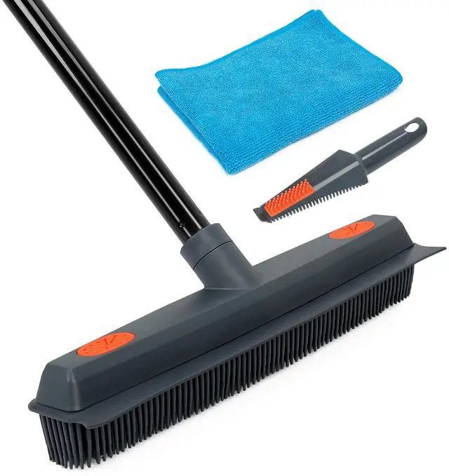 Main image of Pet Hair Removal Broom on Carpet, Rubber Broom for Hardwood Floor - Fur Remover Broom with Squeegee