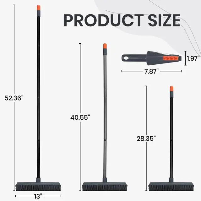 Alt view image 3 of 7 - Pet Hair Removal Broom on Carpet, Rubber Broom for Hardwood Floor - Fur Remover Broom with Squeegee