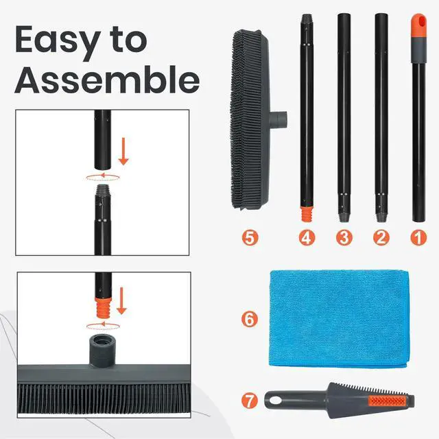 Alt view image 6 of 7 - Pet Hair Removal Broom on Carpet, Rubber Broom for Hardwood Floor - Fur Remover Broom with Squeegee