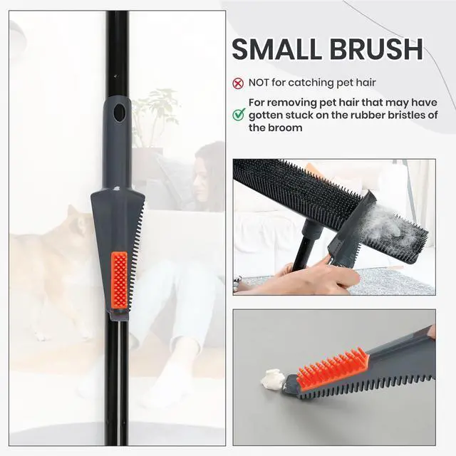Alt view image 7 of 7 - Pet Hair Removal Broom on Carpet, Rubber Broom for Hardwood Floor - Fur Remover Broom with Squeegee