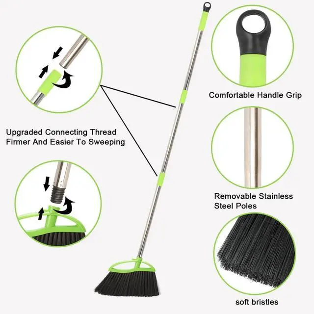 Alt view image 5 of 7 - Soft Bristle Indoor Broom, Angle Kitchen Broom for Hardwood Floor Cleaning
