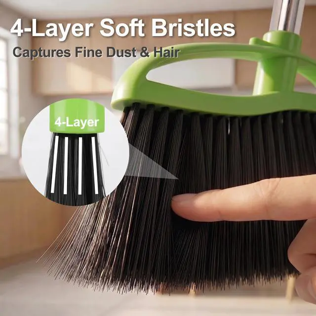 Alt view image 4 of 7 - Soft Bristle Indoor Broom, Angle Kitchen Broom for Hardwood Floor Cleaning