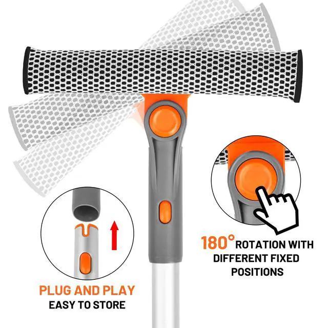 Alt view image 4 of 7 - Professional Window Squeegee, 2-in-1 Rotatable Squeegee for Window Cleaning Kit, Window Cleaner Tool, Window Washing Equipment Kit with Extension Pole (20''-30'') for Shower/Windshield