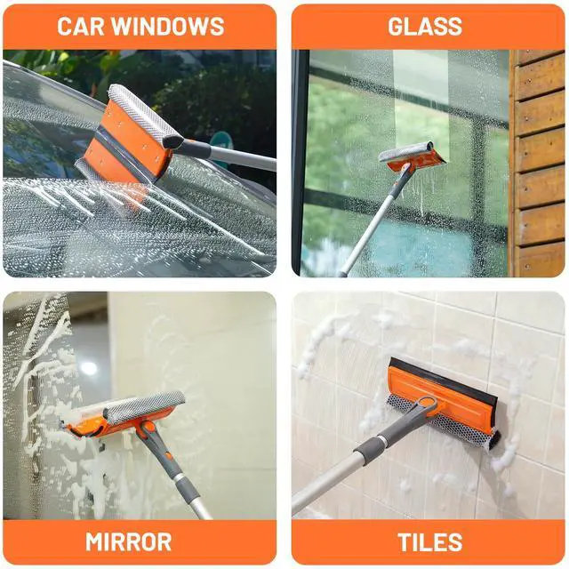 Alt view image 6 of 7 - Professional Window Squeegee, 2-in-1 Rotatable Squeegee for Window Cleaning Kit, Window Cleaner Tool, Window Washing Equipment Kit with Extension Pole (20''-30'') for Shower/Windshield