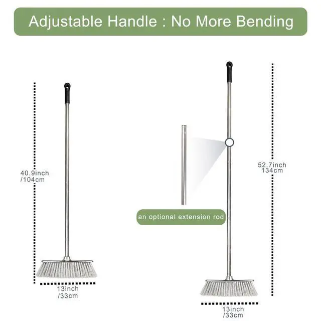 Alt view image 2 of 7 - Indoor Soft Bristles Angle Sweeping Broom with Long Handle for Kitchen Hardwood Floor Cleaning