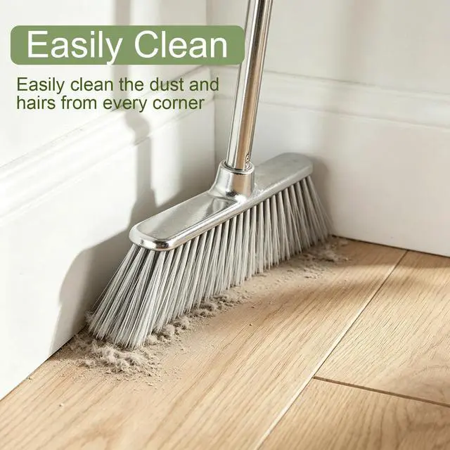 Alt view image 3 of 7 - Indoor Soft Bristles Angle Sweeping Broom with Long Handle for Kitchen Hardwood Floor Cleaning