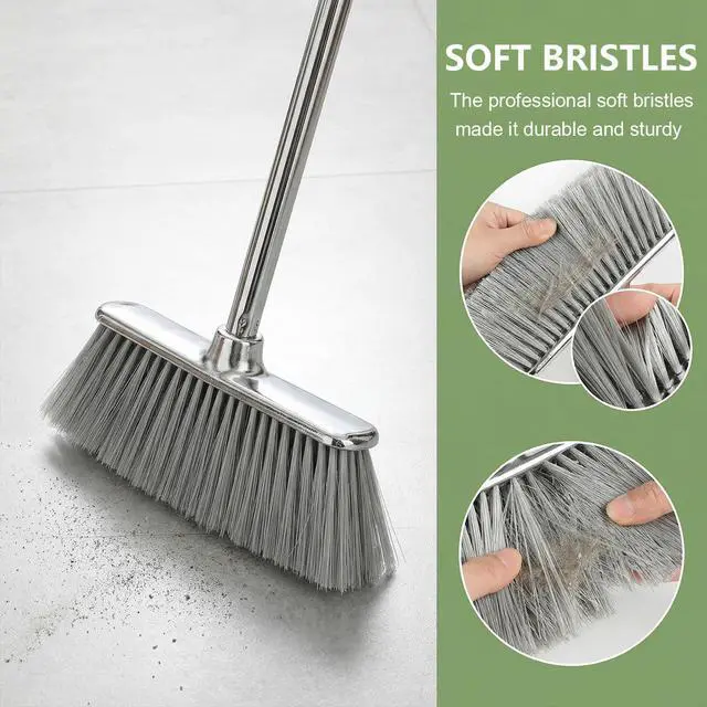 Alt view image 5 of 7 - Indoor Soft Bristles Angle Sweeping Broom with Long Handle for Kitchen Hardwood Floor Cleaning