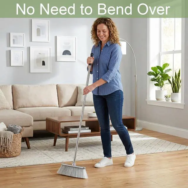 Alt view image 6 of 7 - Indoor Soft Bristles Angle Sweeping Broom with Long Handle for Kitchen Hardwood Floor Cleaning
