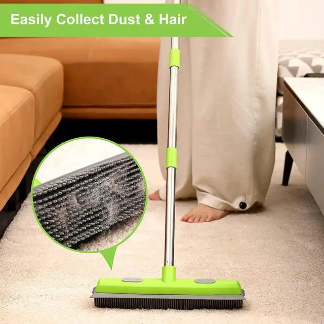 Alt view image 2 of 7 - Rubber Broom with Squeegee for Carpet Pet Hair Remover,57 inch Long Handled Fur Remover Rake,Portable Detailing Lint Brush,Pet Removal Fluff Carpet, Hardwood Floor, Tile