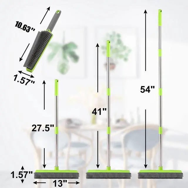 Alt view image 5 of 7 - Rubber Broom with Squeegee for Carpet Pet Hair Remover,57 inch Long Handled Fur Remover Rake,Portable Detailing Lint Brush,Pet Removal Fluff Carpet, Hardwood Floor, Tile