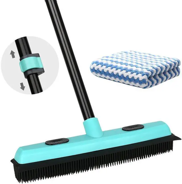 Main image of Rubber Broom Carpet Rake for Pet Hair Removal, Fur Remover Broom with 59" Telescoping Long Handle, Pet Hair Broom with Squeegee for Carpet, Hardwood Floor, Tile