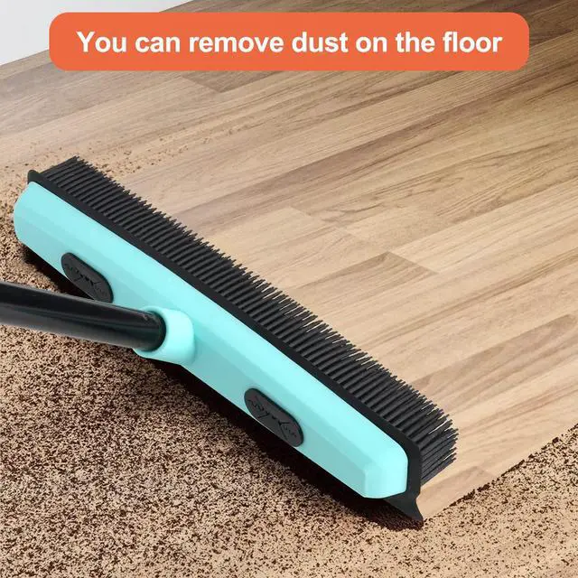 Alt view image 3 of 7 - Rubber Broom Carpet Rake for Pet Hair Removal, Fur Remover Broom with 59" Telescoping Long Handle, Pet Hair Broom with Squeegee for Carpet, Hardwood Floor, Tile