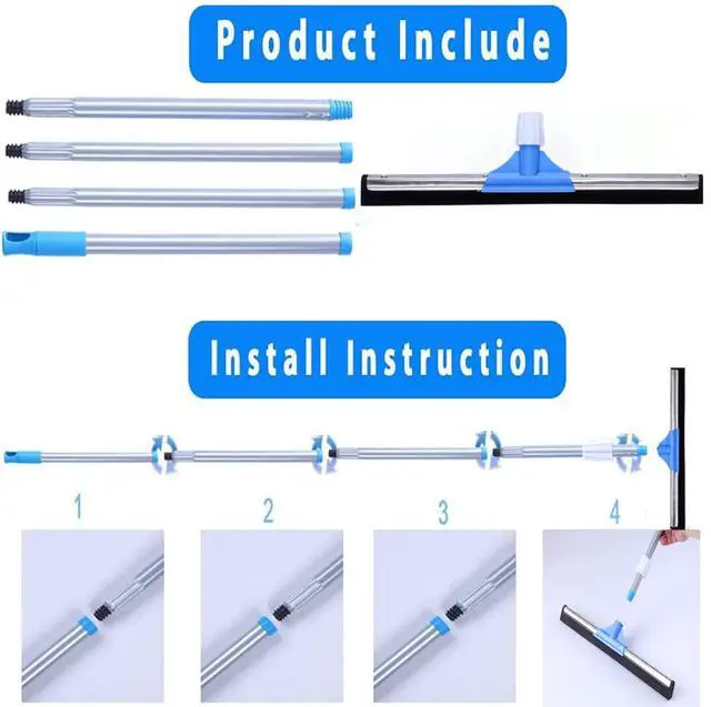 Alt view image 6 of 6 - Floor Squeegee for Concrete Floor - 50" Squeegee Broom with Long Handle for Tile Floor, Heavy Duty Foam Floor Water Wiper for Garage, Shower, Kitchen, Windows, Glass, Carpet and Pet Hair