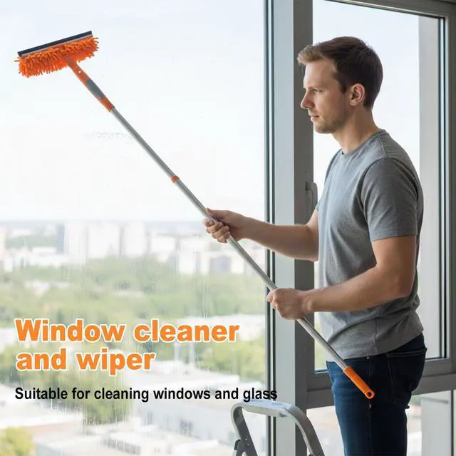 Alt view image 4 of 7 - Professional 67" Window Squeegee, 3-in-1 Rotatable Squeegee for Window Cleaning with Extension Poles, Window Cleaner Tool Kit for Indoor & Outdoor High Windows and Car Glass
