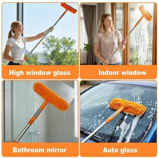 Alt view image 6 of 7 - Professional 67" Window Squeegee, 3-in-1 Rotatable Squeegee for Window Cleaning with Extension Poles, Window Cleaner Tool Kit for Indoor & Outdoor High Windows and Car Glass
