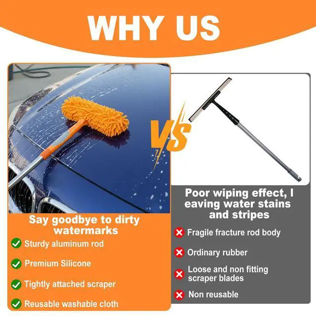 Alt view image 7 of 7 - Professional 67" Window Squeegee, 3-in-1 Rotatable Squeegee for Window Cleaning with Extension Poles, Window Cleaner Tool Kit for Indoor & Outdoor High Windows and Car Glass