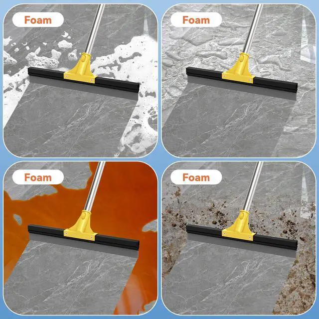 Alt view image 4 of 7 - Large Heavy-Duty Floor Squeegee, 18 Rubber Blade Broom & 62 Long Handle Floor Squeegee for Concrete, Bathroom Tile, Garage Concrete, Deck, Shower Glass, Window Cleaning