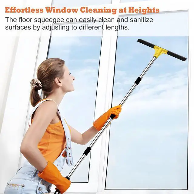 Alt view image 6 of 7 - Large Heavy-Duty Floor Squeegee, 18 Rubber Blade Broom & 62 Long Handle Floor Squeegee for Concrete, Bathroom Tile, Garage Concrete, Deck, Shower Glass, Window Cleaning