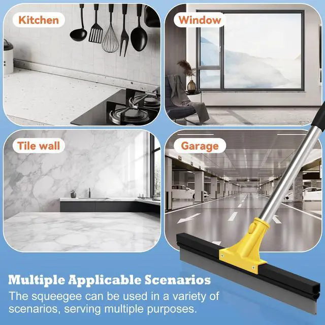 Alt view image 3 of 7 - Large Heavy-Duty Floor Squeegee, 18 Rubber Blade Broom & 62 Long Handle Floor Squeegee for Concrete, Bathroom Tile, Garage Concrete, Deck, Shower Glass, Window Cleaning