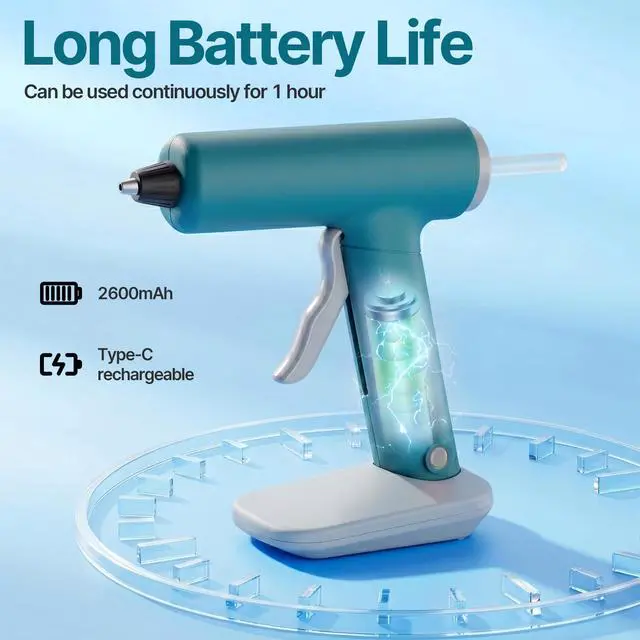 Alt view image 2 of 7 - Cordless Hot Glue Gun, Fast Preheating with 30 Premium Sticks Set, Smart Safety Control Anti-Drip, 2.6Ah Type-C Rechargeable for Crafts DIY Arts, Creative Decorations & Repairs