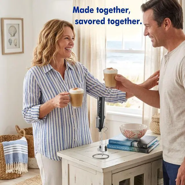 Alt view image 7 of 7 - Rechargeable Milk Frother with Stand, 4 Interchangeable Whisks & Travel Case Handheld Mixer for Lattes, Matcha, Hot Chocolate, Eggs & Protein Shakes