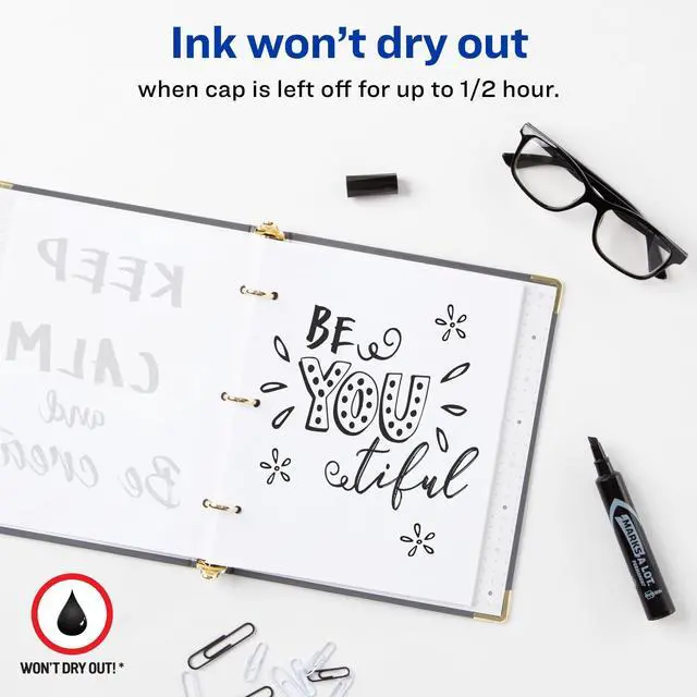 Alt view image 2 of 7 - Marks-A-Lot Permanent Marker, Regular Desk-Style Size, Chisel Tip, Water and Wear Resistant, 1 Black Marker (17888)