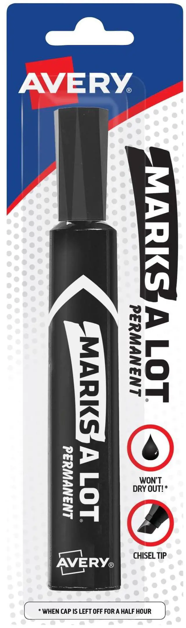 Main image of Marks-A-Lot Permanent Marker, Regular Desk-Style Size, Chisel Tip, Water and Wear Resistant, 1 Black Marker (17888)