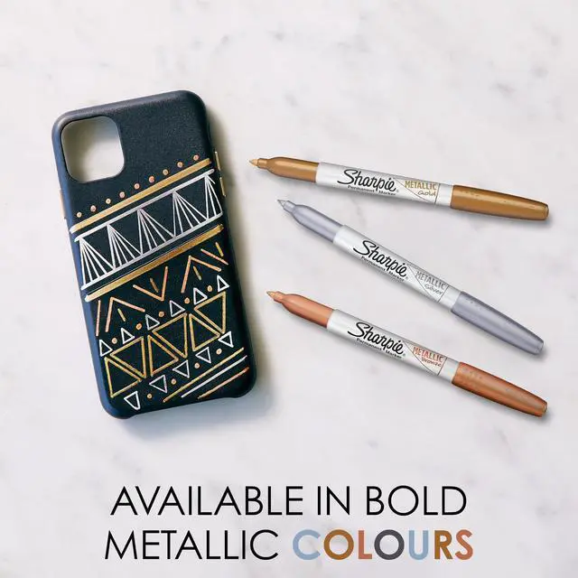 Alt view image 2 of 7 - Permanent Markers | Fine Point for Bold Details | Assorted Metallic Colours | 3 Marker Pens