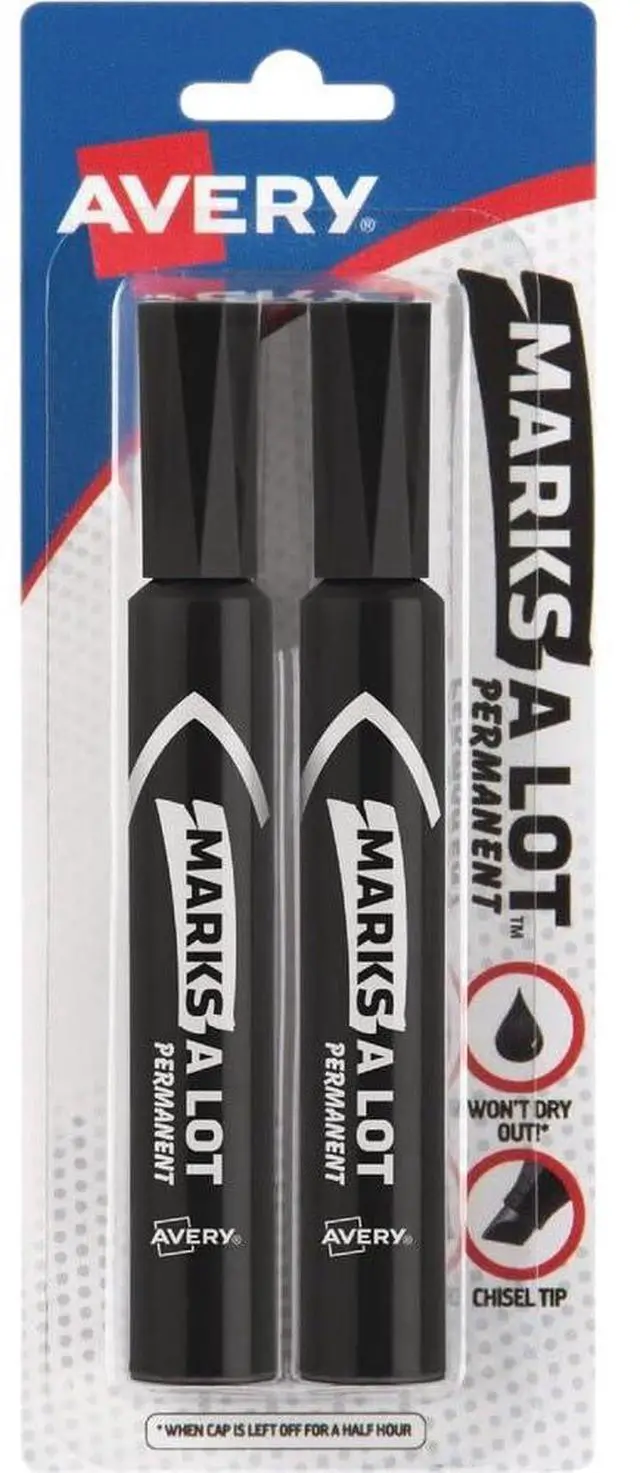 Main image of Marks A Lot Permanent Markers, Regular Desk-Style Size, Chisel Tip, 2 Black Markers (07902)