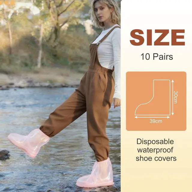 Alt view image 3 of 7 - 10 Pairs Rain Shoe Covers for Women, Waterproof Plastic Shoe Covers Disposable, Outdoor Indoor Boot Sneaker Covers (Pink-Short-10Pairs)
