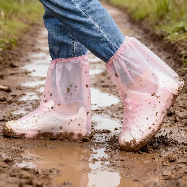 Main image of 10 Pairs Rain Shoe Covers for Women, Waterproof Plastic Shoe Covers Disposable, Outdoor Indoor Boot Sneaker Covers (Pink-Short-10Pairs)