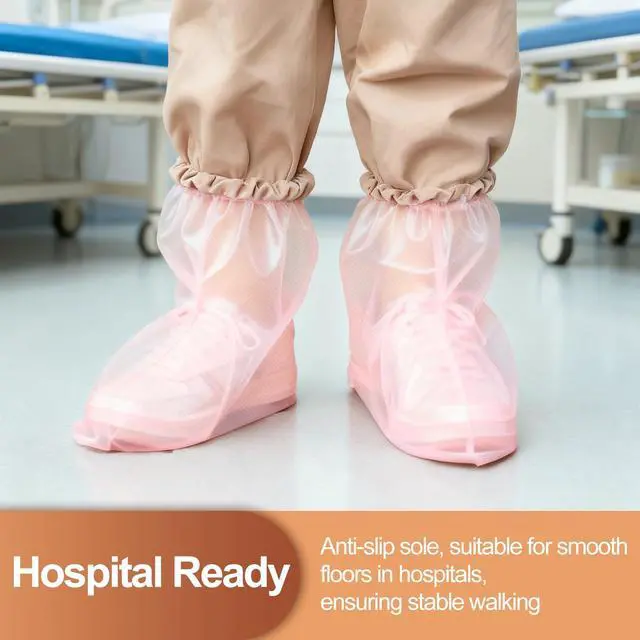 Alt view image 7 of 7 - 10 Pairs Rain Shoe Covers for Women, Waterproof Plastic Shoe Covers Disposable, Outdoor Indoor Boot Sneaker Covers (Pink-Short-10Pairs)