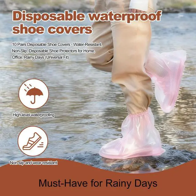 Alt view image 5 of 7 - 10 Pairs Rain Shoe Covers for Women, Waterproof Plastic Shoe Covers Disposable, Outdoor Indoor Boot Sneaker Covers (Pink-Short-10Pairs)
