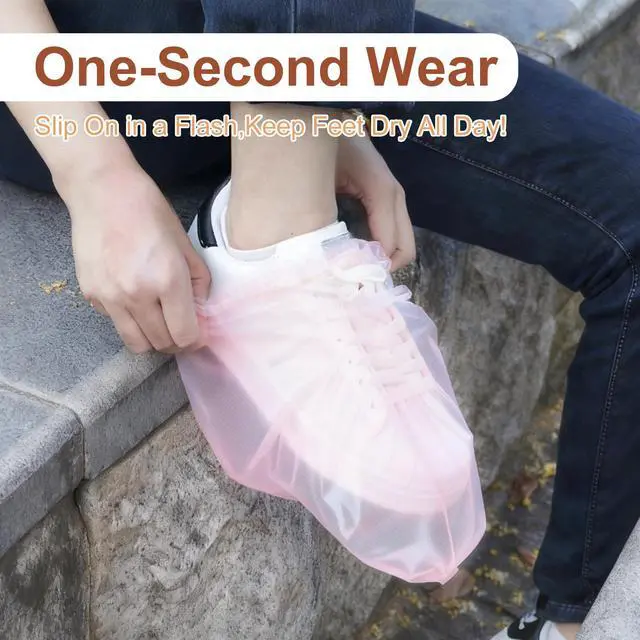 Alt view image 4 of 7 - 10 Pairs Rain Shoe Covers for Women, Waterproof Plastic Shoe Covers Disposable, Outdoor Indoor Boot Sneaker Covers (Pink-Short-10Pairs)