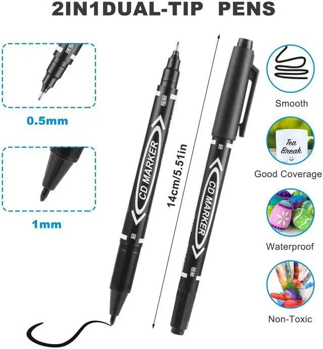 Alt view image 2 of 7 - Black Markers for Drawing, 10 Pack Dual Tip Brush Pens Permanent Marker Set for Art Drawing Sketching Writing Dooding Marking