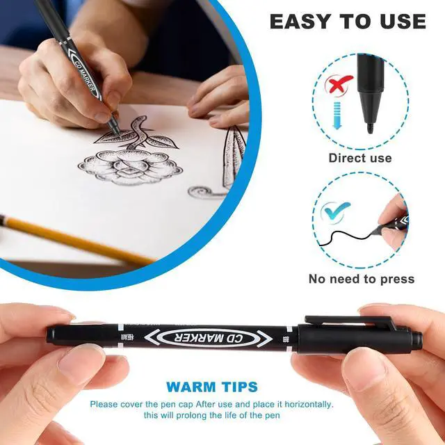 Alt view image 4 of 7 - Black Markers for Drawing, 10 Pack Dual Tip Brush Pens Permanent Marker Set for Art Drawing Sketching Writing Dooding Marking