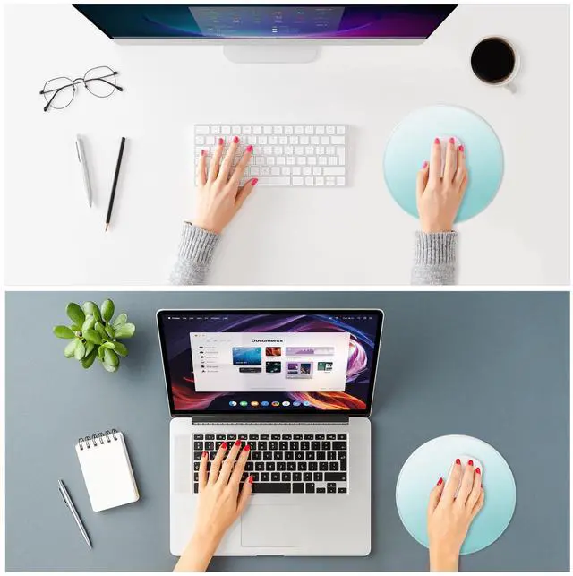 Alt view image 2 of 7 - Mouse Pad Non-Slip Rubber Base Smooth Surface Stitched Edges Waterproof Durable Compatible with All Mice for Office & Gaming, Desk Accessory, Diameter 8.7 inch, Sky Gradient