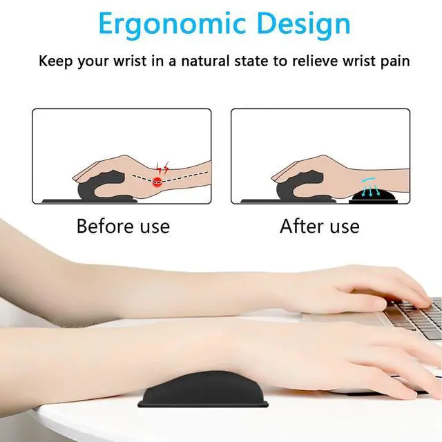 Alt view image 2 of 7 - Mouse Wrist Rest, Ergonomic Memory Foam Mouse Wrist for Computer Desk Mats Support, PU Leather Hand Rest Pad Cushion for Gaming, Laptop, Men, Women, Pain Relief & Easy Typing, Black