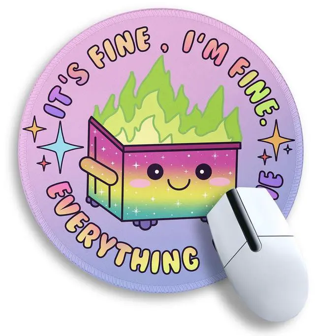 Main image of Gradient Dumpster on Fire Mouse Pad, Cute Round Mouse Pads for Desk, Funny Purple Mousepad for Laptop Gaming, Stitched Edge Non-Slip Rubber Base, Cute Office Desk Accessories Decor for Women