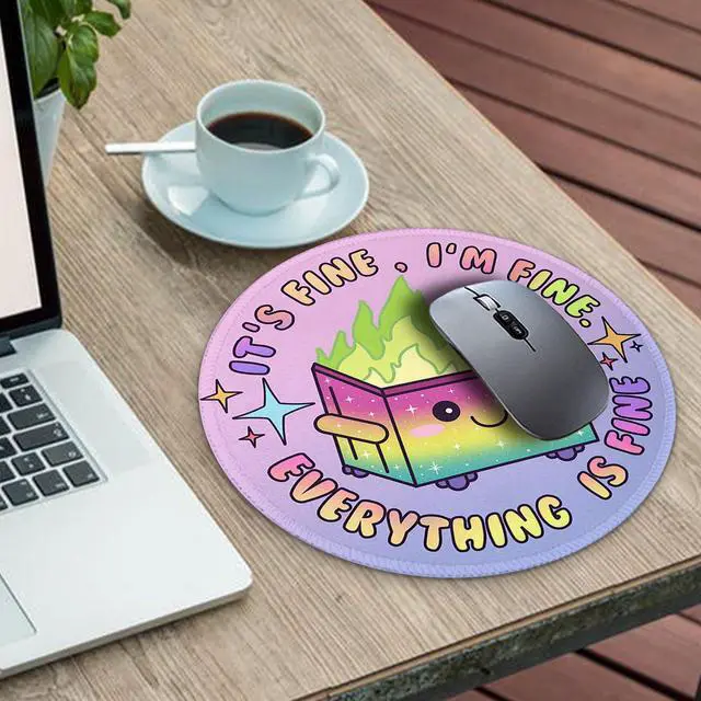 Alt view image 2 of 6 - Gradient Dumpster on Fire Mouse Pad, Cute Round Mouse Pads for Desk, Funny Purple Mousepad for Laptop Gaming, Stitched Edge Non-Slip Rubber Base, Cute Office Desk Accessories Decor for Women