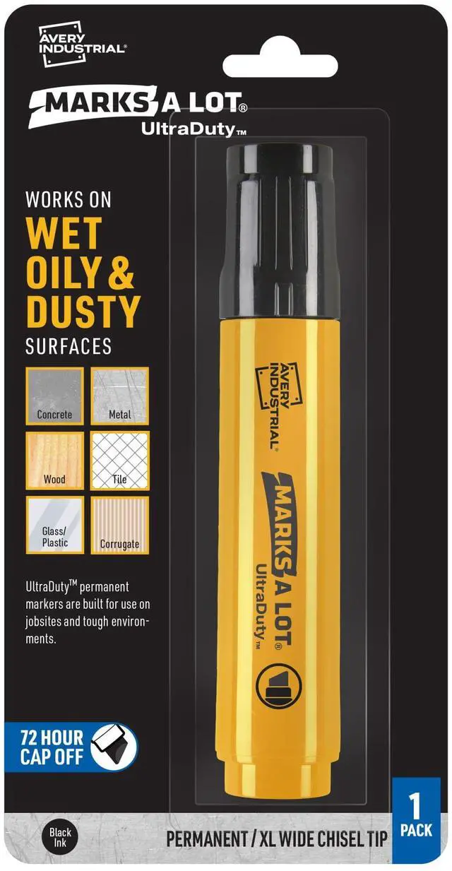 Main image of Marks A Lot UltraDuty Permanent Markers, XL Wide 18mm Chisel Tip, Water Resistant, 1 Black Industrial Marker (29865)