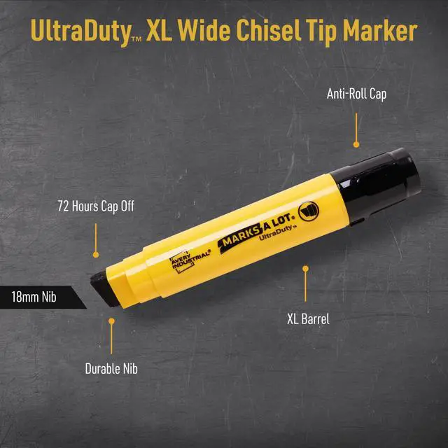 Alt view image 6 of 7 - Marks A Lot UltraDuty Permanent Markers, XL Wide 18mm Chisel Tip, Water Resistant, 1 Black Industrial Marker (29865)