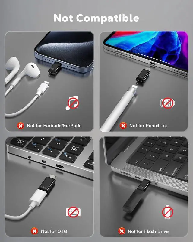 Alt view image 2 of 7 - Lightning to USB-C Adapter for iPhone 17 16 15, Charge Only, 4 PCS
