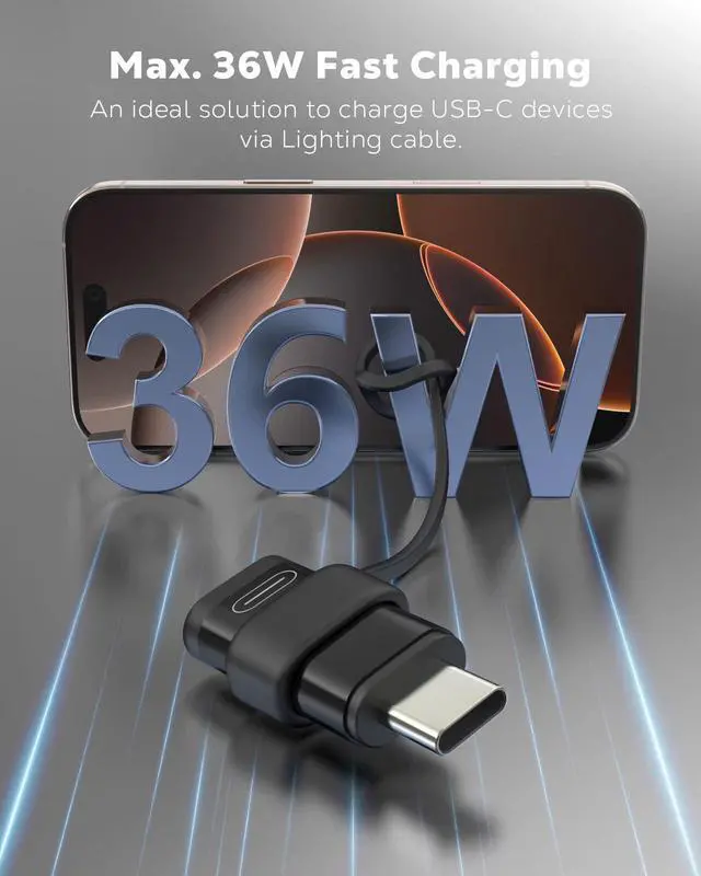 Alt view image 3 of 7 - Lightning to USB-C Adapter for iPhone 17 16 15, Charge Only, 4 PCS