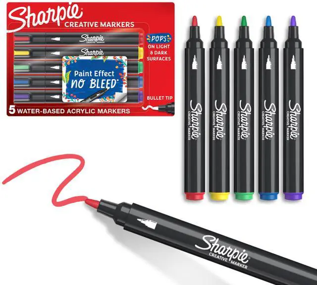 Main image of Creative Markers, Water-Based Acrylic, Bullet Tip, Assorted Colors, 5 Count Arts & Crafts, Kids Activity, School Classroom; Works on Paper, Metal, Wood, Ceramic, Glass, Rock, Canvas