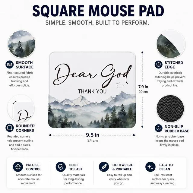 Alt view image 3 of 7 - Christian Inspirational Mouse Pad,Christian Gifts for Women,Religious Gifts Non-Slip Rubber Base Mousepads for Home Office Dorm Desk Decor,9.5x7.9 inches
