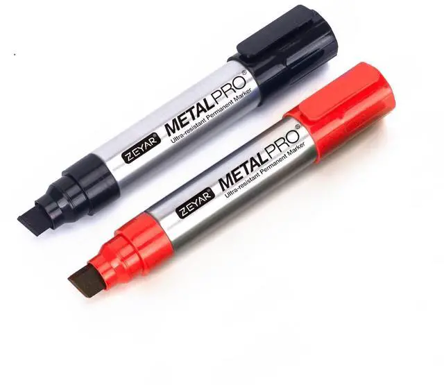 Main image of Permanent Markers Pen, JUMBO Size, Aluminum Barrel, Set of 2, Premium Waterproof & Smear Proof Markers, Quick Drying (Black & Red)