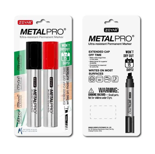 Alt view image 3 of 4 - Permanent Markers Pen, JUMBO Size, Aluminum Barrel, Set of 2, Premium Waterproof & Smear Proof Markers, Quick Drying (Black & Red)