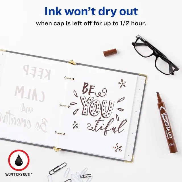 Alt view image 3 of 7 - Marks-A-Lot Permanent Markers, Large Desk-Style Size, Chisel Tip, Water and Wear Resistant, 12 Brown Markers (08881)