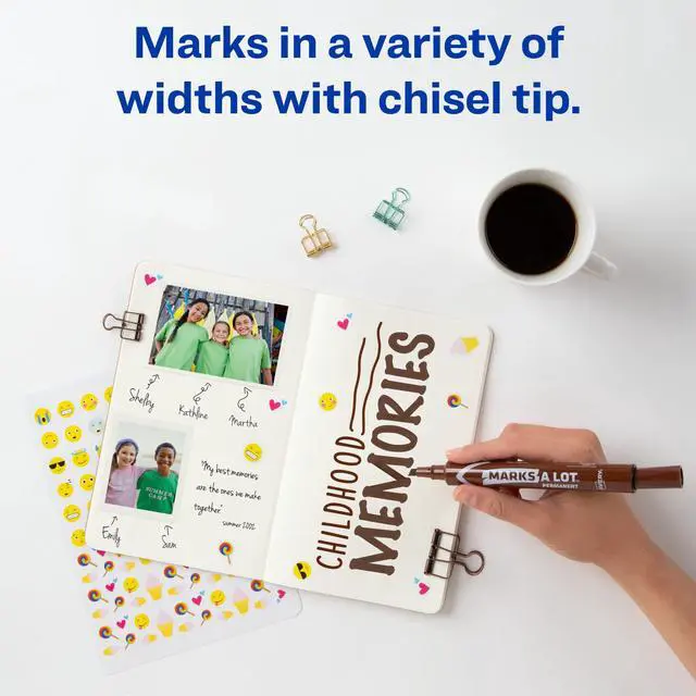 Alt view image 4 of 7 - Marks-A-Lot Permanent Markers, Large Desk-Style Size, Chisel Tip, Water and Wear Resistant, 12 Brown Markers (08881)